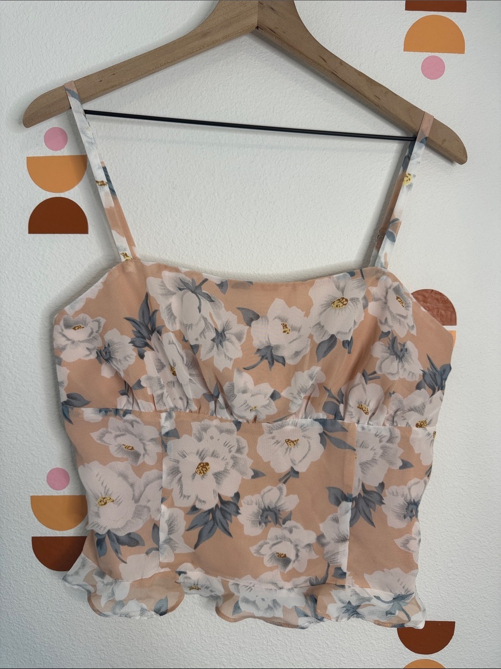 Sweet Lemon Peach Floral Ruffle-Hem Crop Top Cottagecore Coquette tank N0280